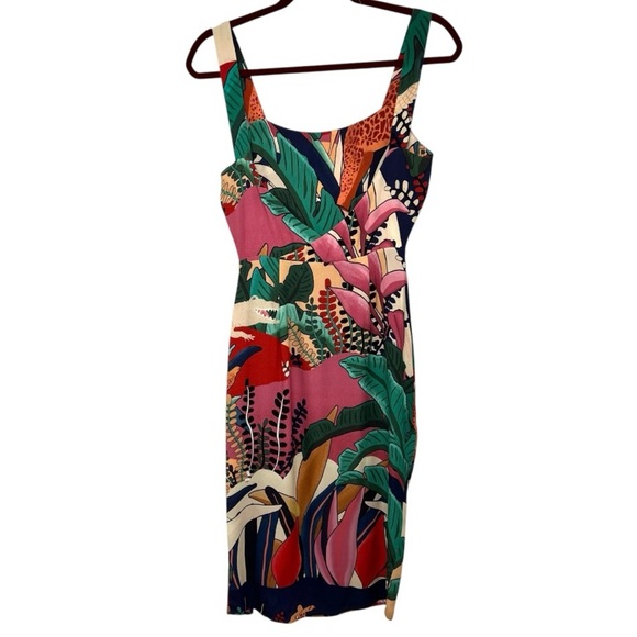 Farm Rio NWT Rainbow Fauna Tropical Jungle Print Midi Slip Dress Women’s Small - Picture 8 of 16
